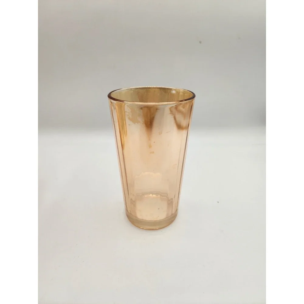 Vintage Carnival Iridescent Peach Lustre Ribbed Tumbler Glass Set 4